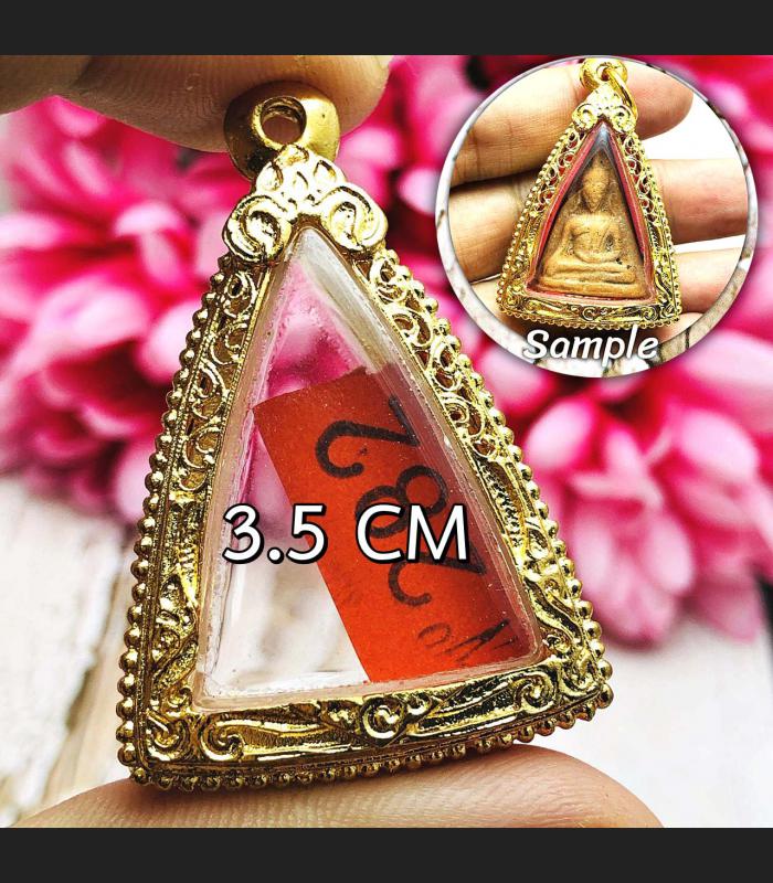 Empty Frame Blank Case 24k Gold Micron Triangle Nangpaya 3.5cm Thai Amulet 16310