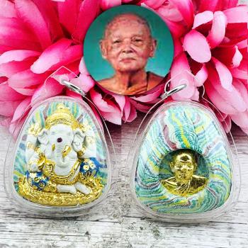 Deity Elephant God Pikanet Success Lp Pae Be2553 Rainbow Gold Thai Amulet #16336