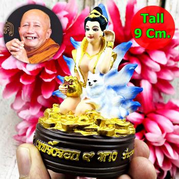 Beckon Lady Statue Nine 9 Tail Fox Kumiho Lp Neramit 9cm Blue Thai Amulet #16363
