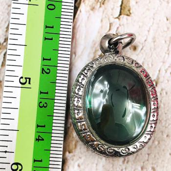 Naga Eye Leklai Magic Lucky Protect Stone Pendant Toffy Green Thai Amulet #16399