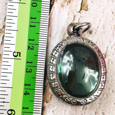 Naga Eye Leklai Magic Lucky Protect Stone Pendant Toffy Green Thai Amulet #16399