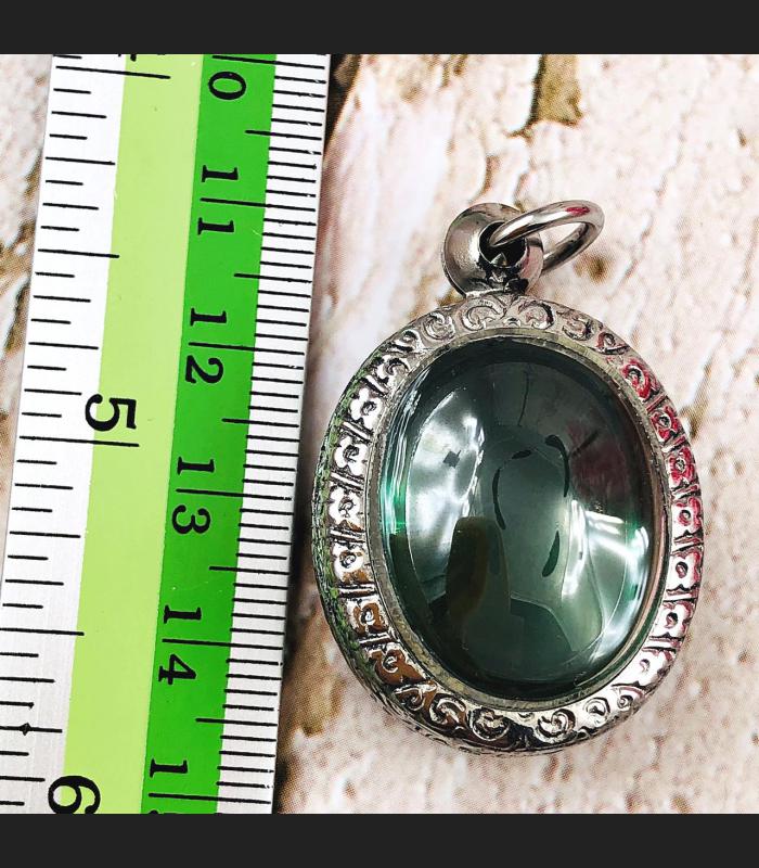 Naga Eye Leklai Magic Lucky Protect Stone Pendant Toffy Green Thai Amulet #16399