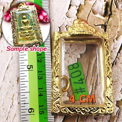 Empty Frame Case Gold Micron 24k Stencil Rectangle Somdej 4cm Thai Amulet #16430