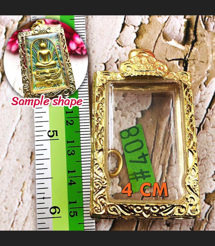 Empty Frame Case Gold Micron 24k Stencil Rectangle Somdej 4cm Thai Amulet #16430