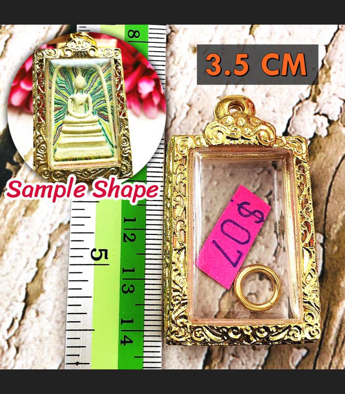 Empty Frame Case Gold Micron 24k Stencil Rectangle Somdej 3cm Thai Amulet #16431