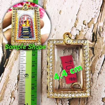 Empty Metal Frame Case Gold Micron Diamond Somdej Squar 4.4cm Thai Amulet #16434