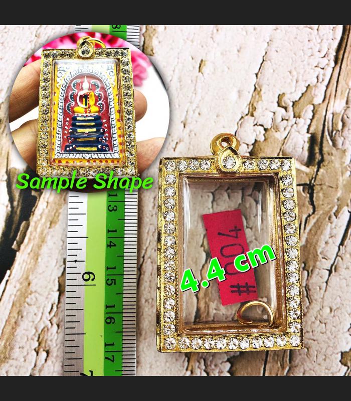 Empty Metal Frame Case Gold Micron Diamond Somdej Squar 4.4cm Thai Amulet #16434