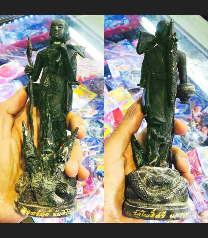 GREEN BRONZE STATUE WALKING RICHLY GOD SUCCESS SAINT DEITY THAI AMULET LP SOR