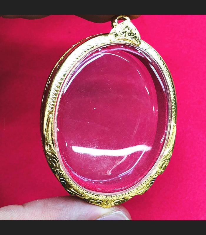 BLANK EMPTY METAL FRAME CASE THAI AMULET GOLD MICRON 24K OVAL JUMBO PIDTA