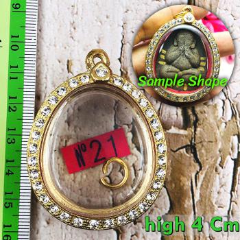 Empty Frame Case Gold Micron 24k Diamond Thick Pidta Jumbo 4cm Thai Amulet 16449