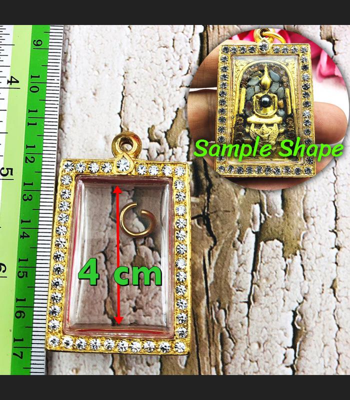 BLANK EMPTY METAL FRAME CASE THAI AMULET GOLD MICRON 24K DIAMOND RECTANGLE GEM SOMDEJ 4CM