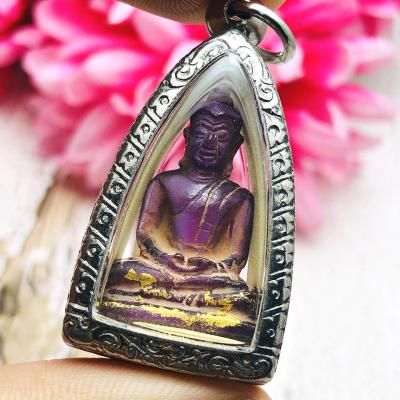 Ancient Buddha Leklai Naga Eye Healing Stone Purple Crystal Thai Amulet #16458
