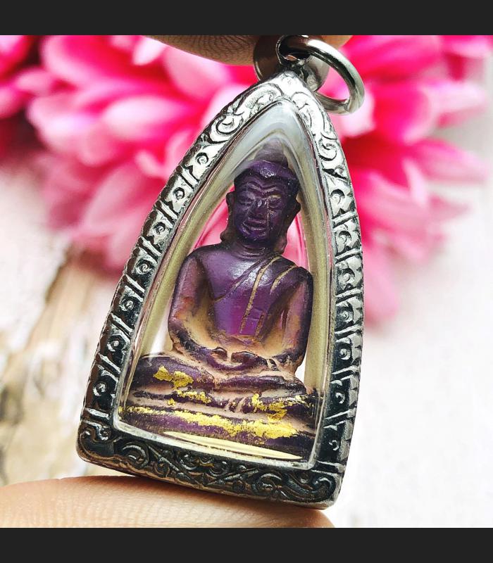 Ancient Buddha Leklai Naga Eye Healing Stone Purple Crystal Thai Amulet #16458