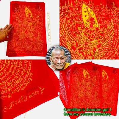 Holy Flag Cloth Narai Garuda Ride Rich Money Lp Kalong Amulet Thai Be2550 #16472