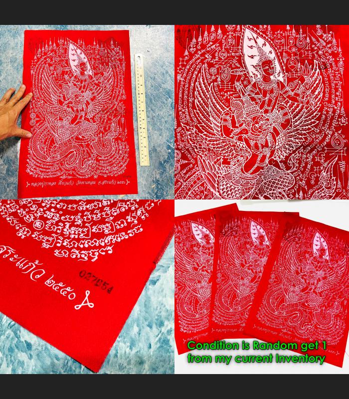 Red Cloth Flag Narai Garuda Wealth Money Rich Kalong Be2550 Thai Amulet #16474