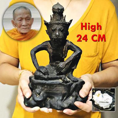 Large 24cm Bronze Statue Pooseir Tiger Face Lp Kalong Be2550 Thai Amulet #16480