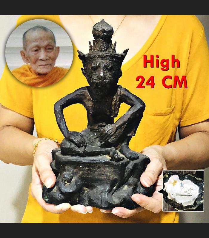 LARGE 24CM BRONZE STATUE HERMIT LERSRI PUSEIR TIGER FACE THAI AMULET LP KALONG 24CM BE2552