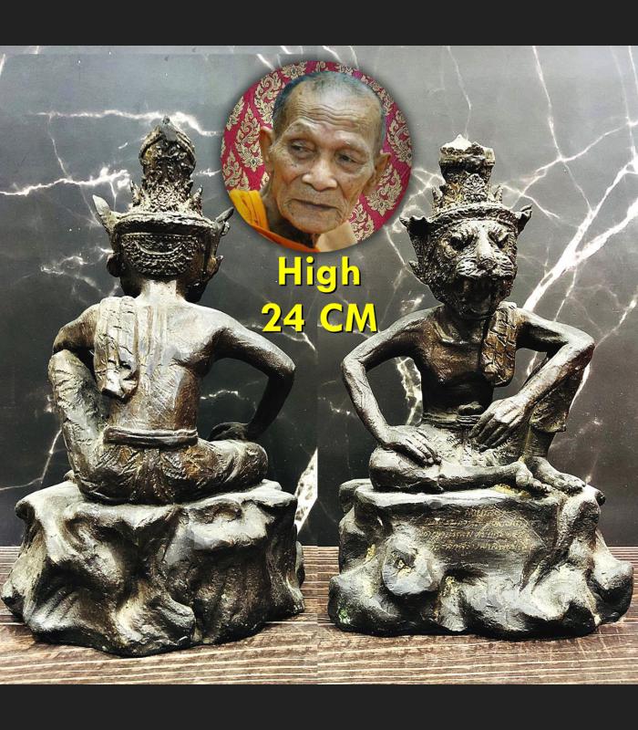 Large 24cm Bronze Statue Pooseir Tiger Face Lp Kalong Be2550 Thai Amulet #16480