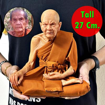 Lifelike Wax Fine Art Monk Statue Lp Moon Watbanjan Meditation Thai Amulet 16487