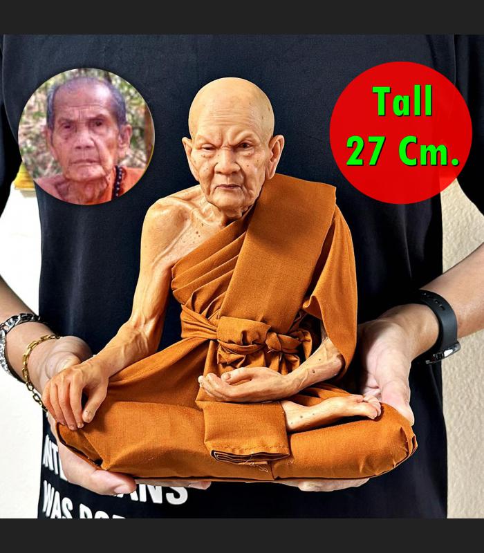Lifelike Wax Fine Art Monk Statue Lp Moon Watbanjan Meditation Thai Amulet 16487