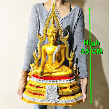 JUMBO LARGE FIBER GLASS THAI BUDDHA STATUE AMULET GOLD DIAMOND DUST PEACEFUL CHINNARAJ TALL 55CM