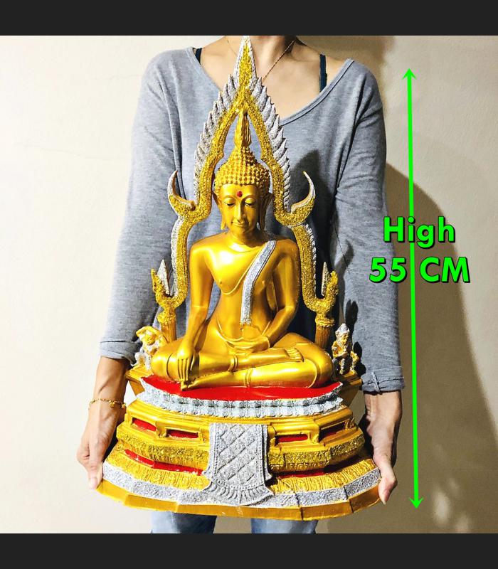 JUMBO LARGE FIBER GLASS THAI BUDDHA STATUE AMULET GOLD DIAMOND DUST PEACEFUL CHINNARAJ TALL 55CM