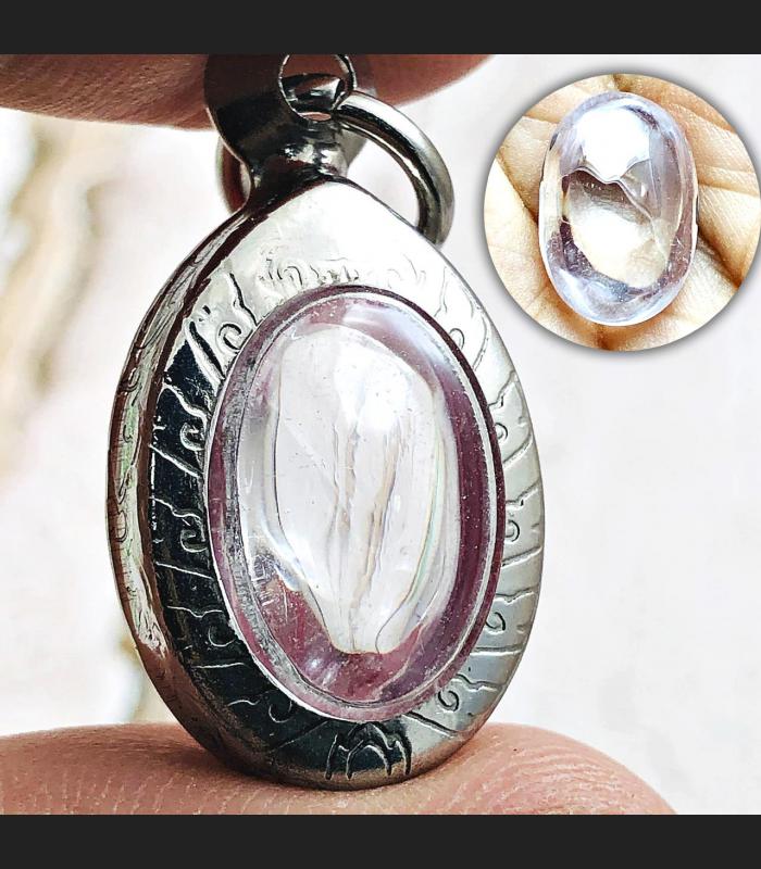 Naga Eye Leklai Lucky Stone Pendant Wealth Protect Clear Oval Thai Amulet #16511