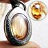 Naga Eye Leklai Lucky Stone Pendant Wealth Magic Orange Oval Thai Amulet #16512