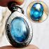 Naga Eye Leklai Magic Stone Pendant Wealth Fortune Blue Oval Thai Amulet #16516