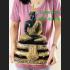 SEATED EMERALD BUDDHA STATUE RAINY MEDITATION AMULET GREEN OLD GOLD LARGE 9"