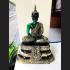 SEATED EMERALD BUDDHA STATUE RAINY MEDITATION AMULET GREEN OLD GOLD LARGE 9"