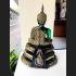 SEATED EMERALD BUDDHA STATUE RAINY MEDITATION AMULET GREEN OLD GOLD LARGE 9"