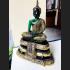 SEATED EMERALD BUDDHA STATUE RAINY MEDITATION AMULET GREEN OLD GOLD LARGE 9"