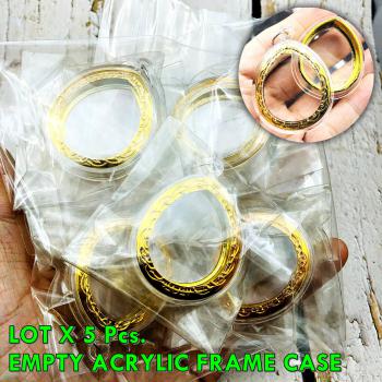 LOTX5 BLANK EMPTY ACRYLIC FRAME CASE THAI AMULET 2IN1 GOLD PIDTA 3.5CM