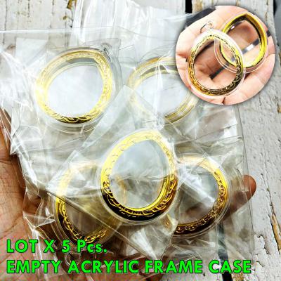 LOTX5 BLANK EMPTY ACRYLIC FRAME CASE THAI AMULET 2IN1 GOLD PIDTA 3.5CM