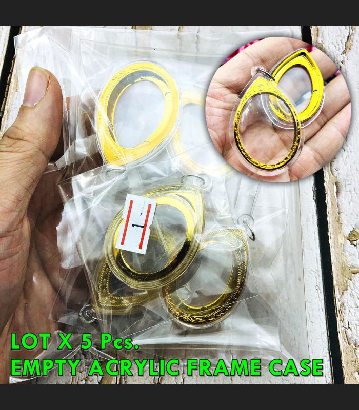 LOTX5 BLANK EMPTY ACRYLIC FRAME CASE THAI AMULET 2IN1 GOLD OVAL MEDAL 4CM