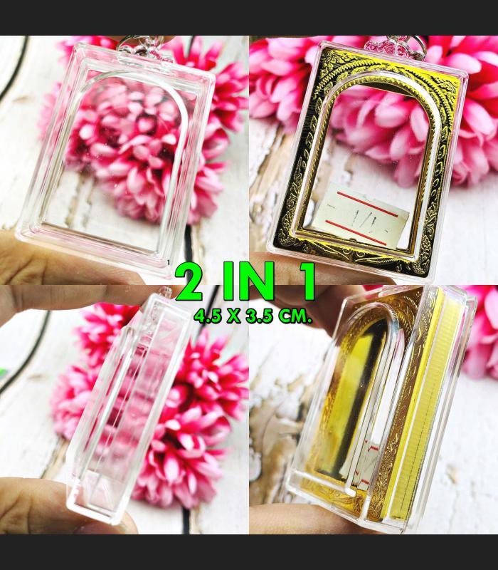 BLANK EMPTY ACRYLIC FRAME CASE THAI AMULET 2IN1 LIMPID GOLD SOMDEJ 4.5CM