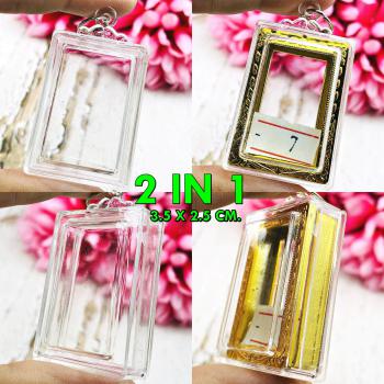 BLANK EMPTY ACRYLIC FRAME CASE THAI AMULET 2IN1 LIMPID GOLD SOMDEJ 3.5CM