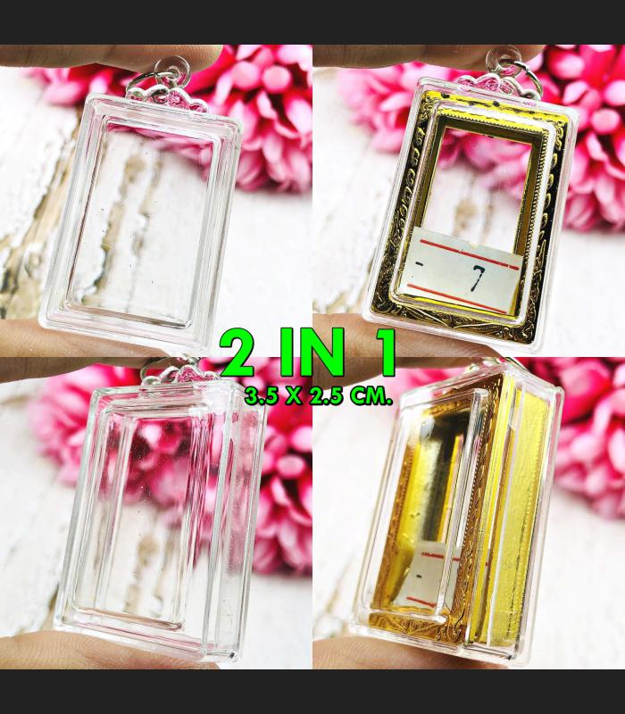 BLANK EMPTY ACRYLIC FRAME CASE THAI AMULET 2IN1 LIMPID GOLD SOMDEJ 3.5CM