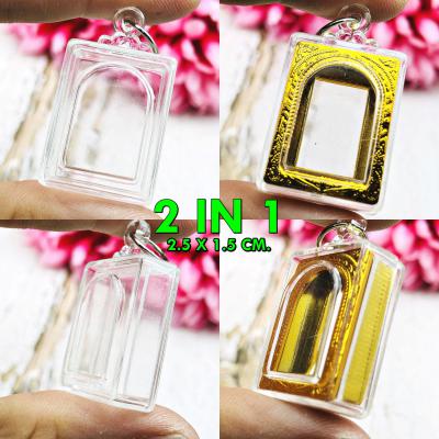 BLANK EMPTY ACRYLIC FRAME CASE THAI AMULET 2IN1 GOLD SOMDEJ PAKNAM 2.2CM