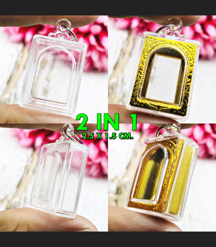 BLANK EMPTY ACRYLIC FRAME CASE THAI AMULET 2IN1 GOLD SOMDEJ PAKNAM 2.2CM