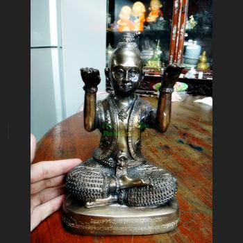 Large Bronze Statue Thai Amulet Lp Pern Guman Customer Be2555 Beckon Boy #16552