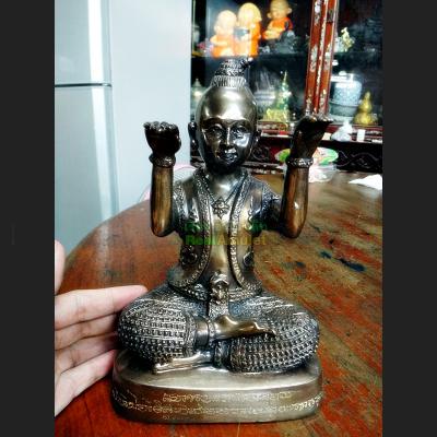 Large Bronze Statue Thai Amulet Lp Pern Guman Customer Be2555 Beckon Boy #16552