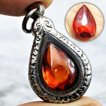 Leklai Naga Eye Magic Healing Protection Stone Teardrop Red Thai Amulet 16574