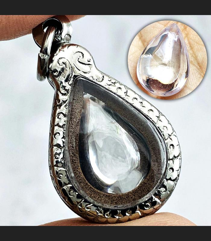 Leklai Naga Eye Magic Stone Lucky Health Wealth Teardrop Clear Thai Amulet 16579