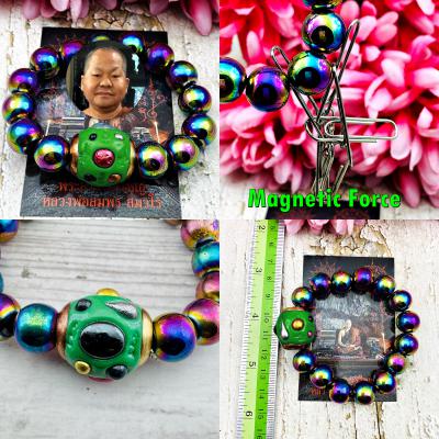 Bracelet Leklai Rainbow Bead Magnetic Healing Lp Somporn Green Thai Amulet 16594
