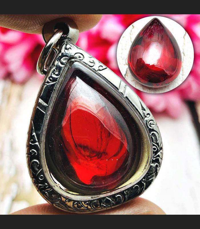 Leklai Naga Eye Tear Stone Magic Lucky Healing Money Rich Red Thai Amulet #16631