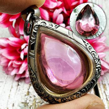 Leklai Naga Eye Tear Stone Magic Lucky Charm Lust Love Pink Thai Amulet #16633
