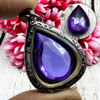 Leklai Naga Eye Tear Stone Magic Lucky Healing Protect Purple Thai Amulet #16636