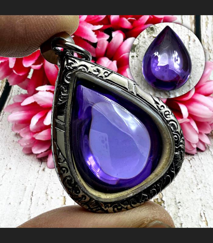 Leklai Naga Eye Tear Stone Magic Lucky Healing Protect Purple Thai Amulet #16636